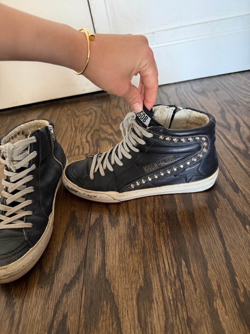 Golden Goose Black Studded High-Top Sneakers with White Laces